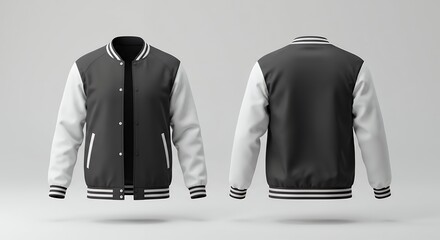 Black and White Varsity Jacket Mockup: Front and Back View for Design and Branding