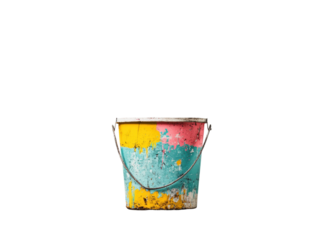 Colorful paint bucket, white isolate background