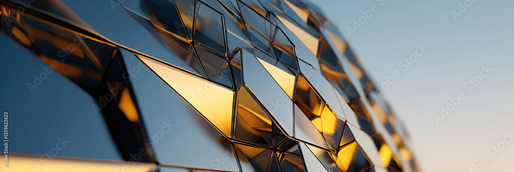 Poster abstract metallic facet structure with gold and silver triangles