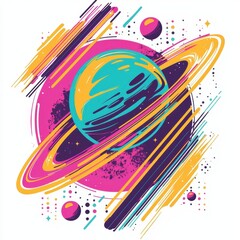 Vibrant Abstract Planet with Rings Cosmic Art Galaxy Design Space Background