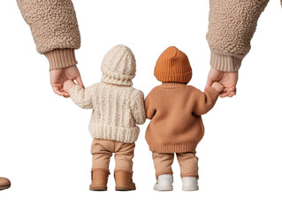 Children holding hands in cozy sweaters