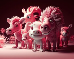 animal, cartoon, pig, vector, pink, illustration, farm, cow, baby, love, fun, piggy, toy, character, bank, mammal, cute, pet, funny, icon, money, dog, domestic, design, sheep