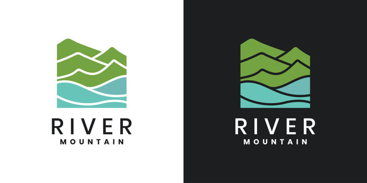 Mountain logo, peak river creek landscape logo design