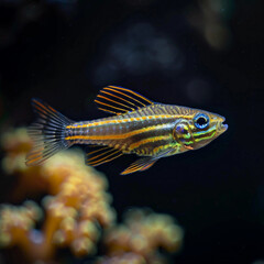 Fototapeta premium Active Zebra Danio Swimming in Its Aquarium Environment