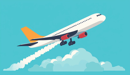 A flat vector illustration of an airplane taking off