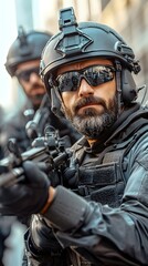 A well equipped and trained military soldier in full tactical gear ready for combat and security missions