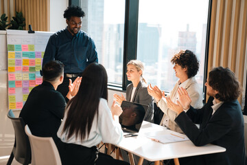 Professional Marketing Team, Diverse Colleagues and Businesswoman Collaborate Meeting, Brainstorming Ideas and Discussing Strategies for Project Planning, Working Together for Successful Corporate
