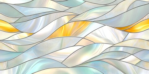 Colorful stained glass design featuring flowing waves of pastel hues and warm tones in a dynamic, fluid pattern