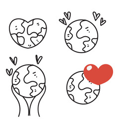 hand drawn doodle earth love icon collection