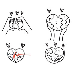 hand drawn doodle earth love icon collection