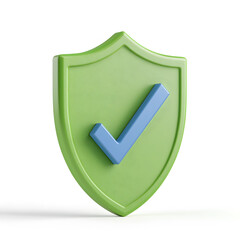 3d green shield symbol with a blue checkmark security isolated on white background