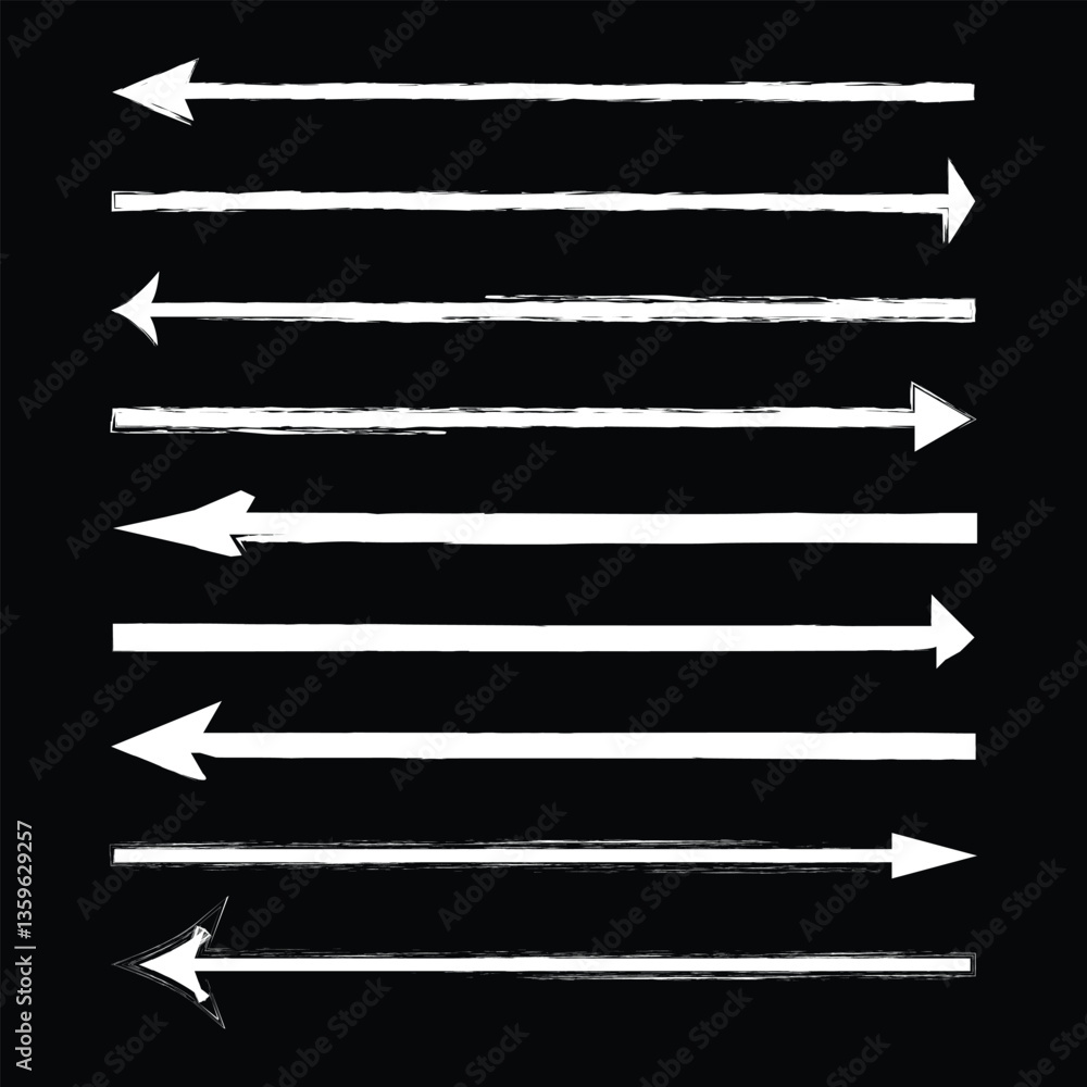 Poster white horizontal long arrow. straight white arrow cursor, horizontal element, thick pointer vector i