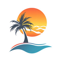 Exotic palm tree silhouetted, evoking feeling of tranquility and peace