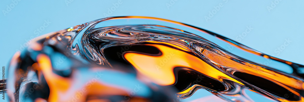 Poster abstract image of translucent liquid with orange and blue color variations