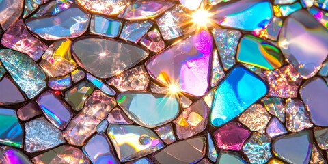 Colorful stained glass reflecting light with vibrant patterns