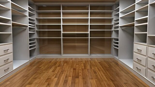 Transforming an empty closet space with sleek shelves and drawers, creating a stylish and organized storage solution