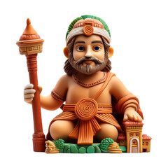 Colorful Cartoon Character Holding a Staff with Architectural Element