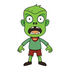 A terrifying, angry green zombie with glowing eyes, decaying skin, and sharp, menacing features. Its twisted expression sends chills as it lurches forward, ready to attack.