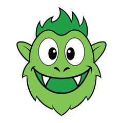 A fun, cool cartoon green monster face with big, bulging eyes, sharp teeth, and a mischievous grin. Its vibrant green color and playful expression add a quirky touch!