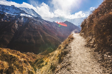 Himalayan Mountains of Nepal. Trail to Tilicho Lake, Annapurna circuit trek