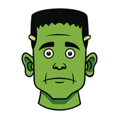 A spooky, stitched-together head of Frankenstein with bolts on the neck, a square jaw, and wild, messy hair, capturing the eerie and iconic look of the classic monster.