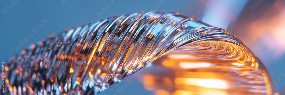 Poster close-up photograph of a translucent, ribbed object with gradient lighting