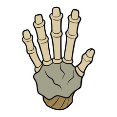 A rock-skeleton hand with fingers shaped in a classic rock-on gesture, showcasing skeletal details with a bold, edgy vibe, perfect for a rebellious, music-inspired design.