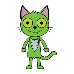 Fototapeta premium A spooky Halloween zombie cat with glowing eyes, torn fur, and sharp claws lurks in the shadows. With an eerie grin, this bad cat is ready to haunt the night!
