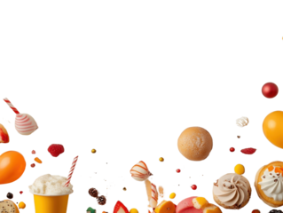 Colorful desserts and sweets on white background