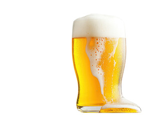 Cold beer in a glass, white isolate background
