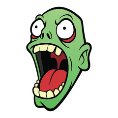 A terrifying zombie mouth wide open in a scream, revealing sharp, decayed teeth and a dark abyss. Torn, rotting lips and dripping saliva add to its horrifying look.