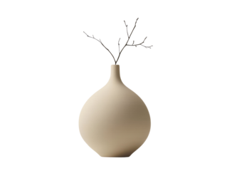 Minimalist vase with twigs, white isolate background
