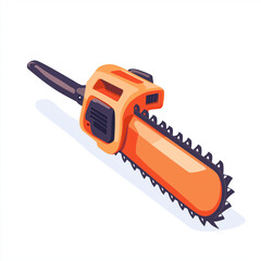 Naklejka premium Vector illustration of an orange chainsaw with a black blade, used for wood cutting, forestry work, and outdoor tasks.