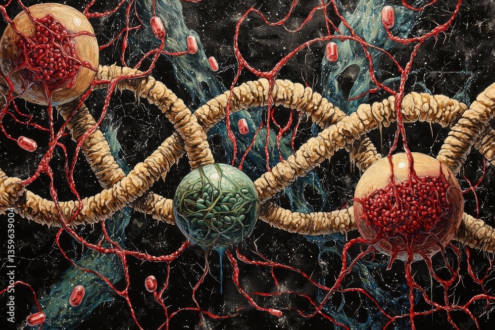 Poster artistic representation of intertwined dna strands, showcasing vibrant colors and intricate details.