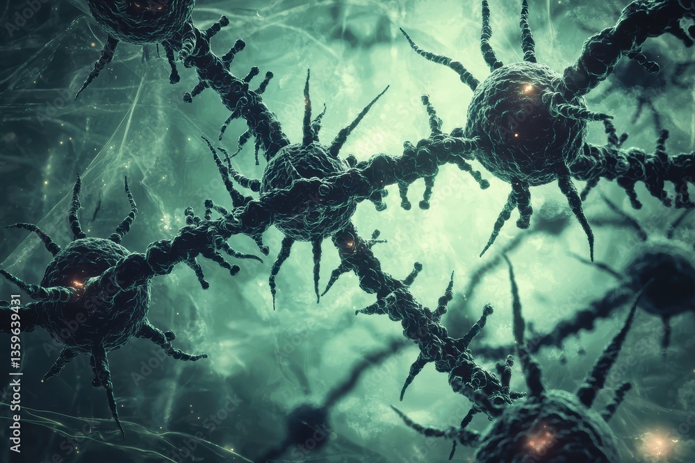 Poster intricate depiction of interconnected neurons, showcasing their complex structures and vibrant conne