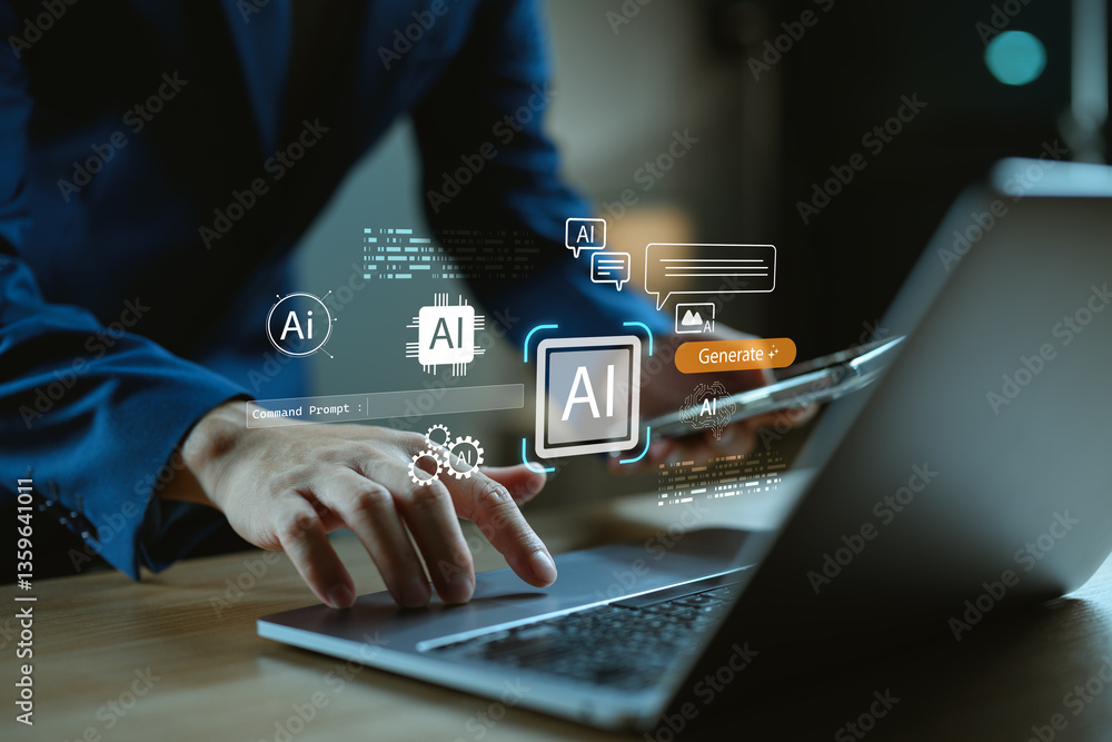 Poster ai automation, processing technology for efficient workflow management and innovation. professional 