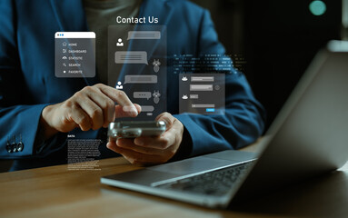 Contact Us Interface with Mobile Chat, AI Chatbot Customer Support Service, Email, and Phone for...