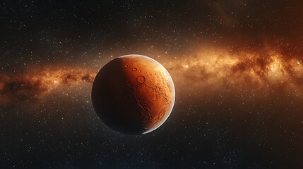 Obraz premium Red Planet in Glowing Galaxy, A red planet with a glowing atmosphere against a starry galaxy background