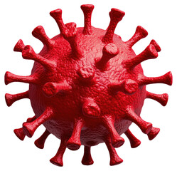 Red 3D rendering of a virus-like structure with spike proteins