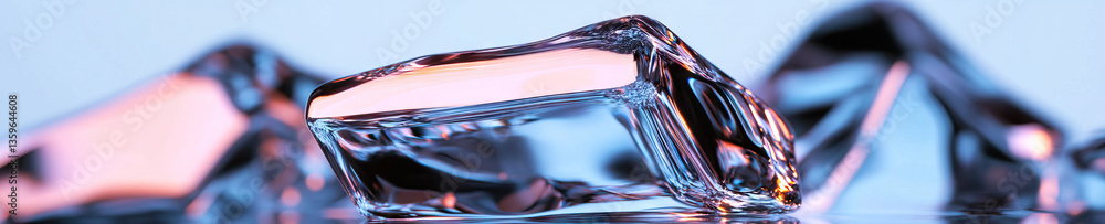Poster close-up of an irregular ice cube with background ice fragments