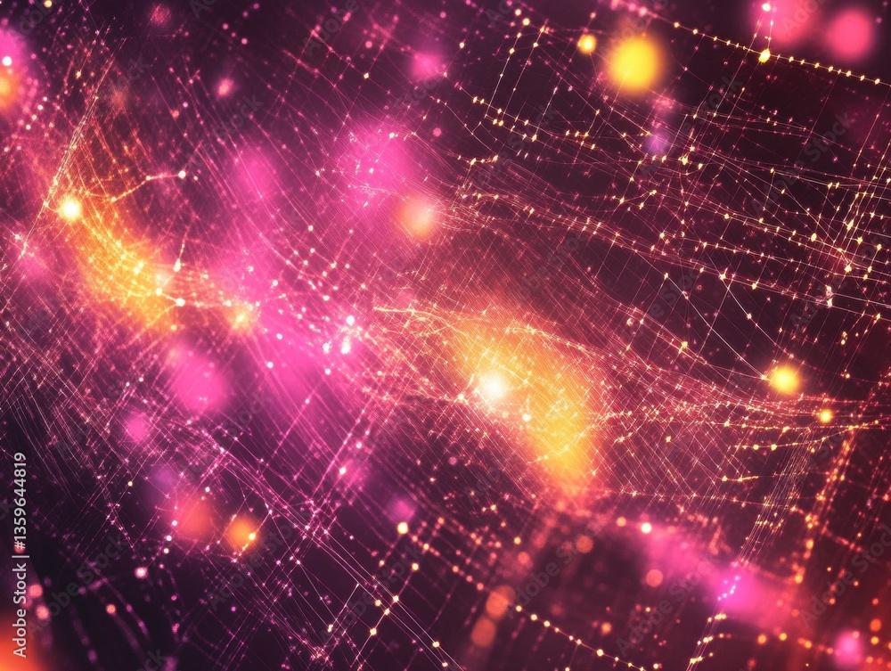 Aufkleber dynamic glowing grids and dots kutae abstract art digital environment futuristic perspective