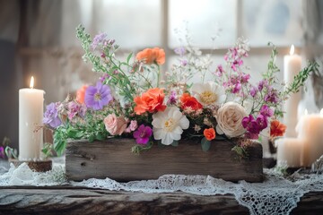 Floral Arrangement on Rustic Table