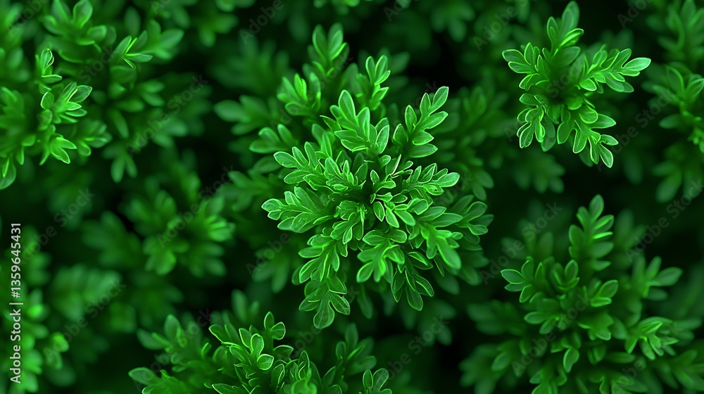 Poster a close-up view of lush green leaves, showcasing intricate patterns and vibrant colors, creating a r