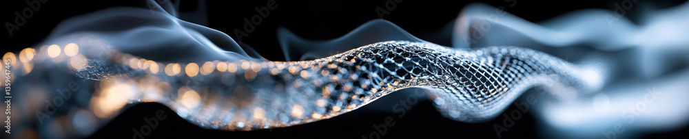 Aufkleber digital rendering of wavy grid structure with smoke and bokeh lights