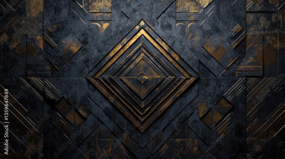 Poster geometric gold pattern: an abstract, close-up captures the intricate details of a geometric pattern,