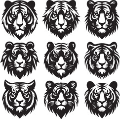 Obraz premium Black tiger face design silhouette victor isolated on the white background.