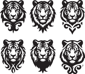 Obraz premium Black mandala animal face silhouette victor isolated on the white background.