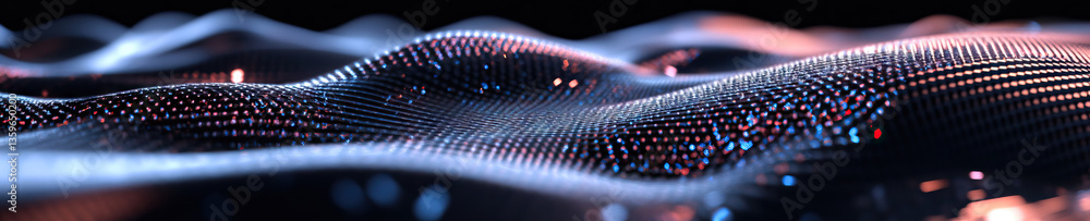 Poster abstract particle waveform with blue and orange illumination