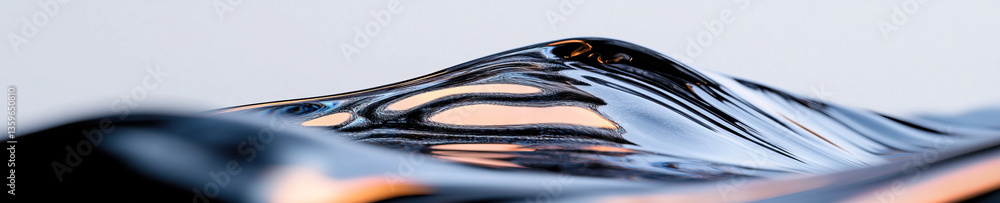 Poster abstract image of undulating dark liquid surface with light reflection