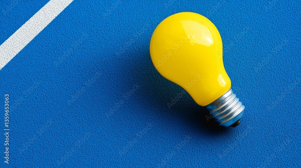 Poster a striking yellow light bulb lies on a vivid blue surface, creating an eye-catching contrast. the ro